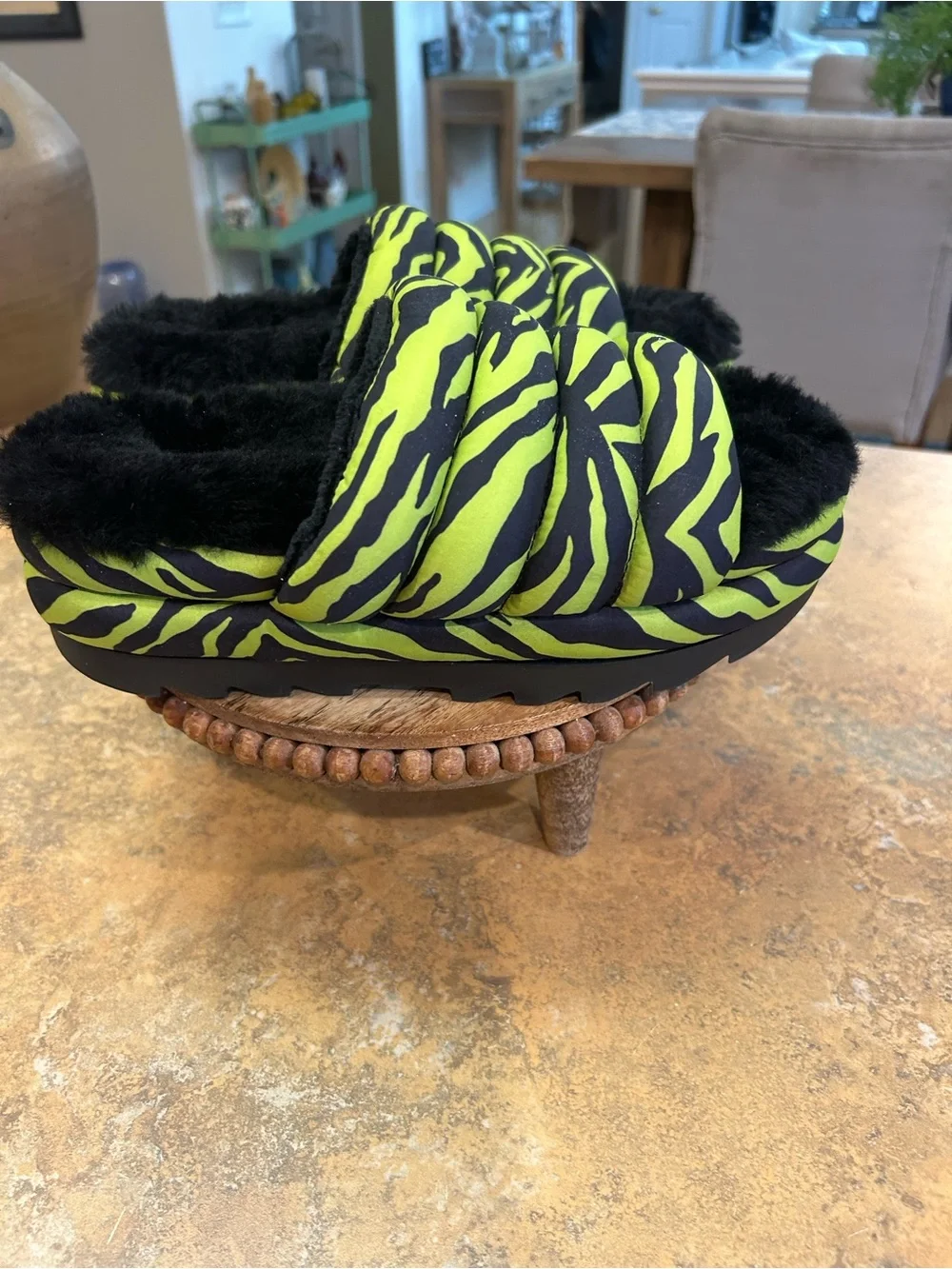 UGG Maxi Slide Platform Slide Sandals Tiger Print Key Lime in Lime